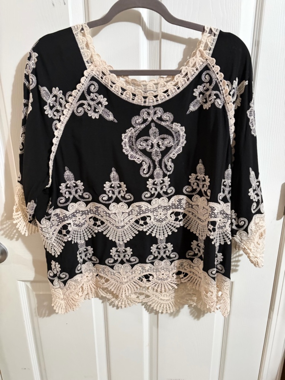 Leo & Nicole Black Top with Cream Lace Overlay